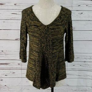 New direction knitted Petite‎ Small Quarter sleeve Brown Gold Sweater
